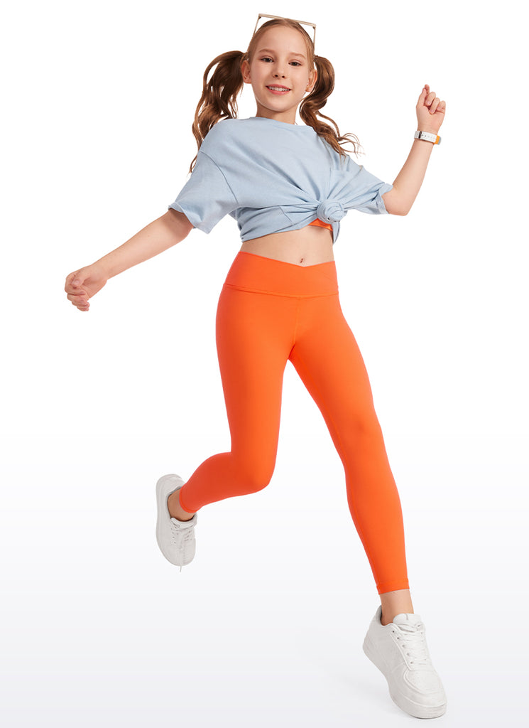 CRZ YOGA Girl's High Rise Butterluxe Sport Leggings 25'' V Cross Waist Neon Orange