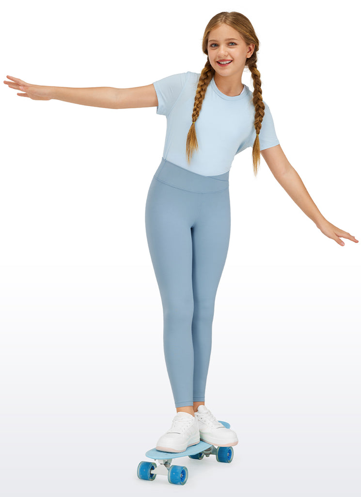 CRZ YOGA Girl's High Rise Butterluxe Sport Leggings 25'' V Cross Waist Olive Green