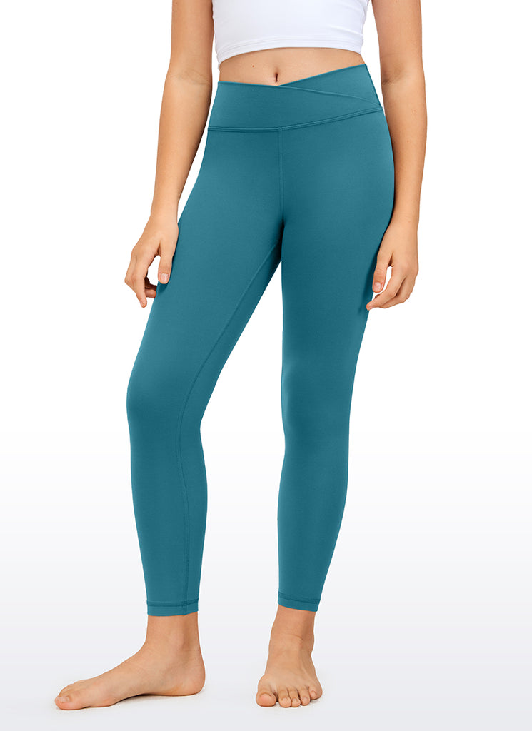 CRZ YOGA Girl's High Rise Butterluxe Sport Leggings 25'' V Cross Waist Black Classic