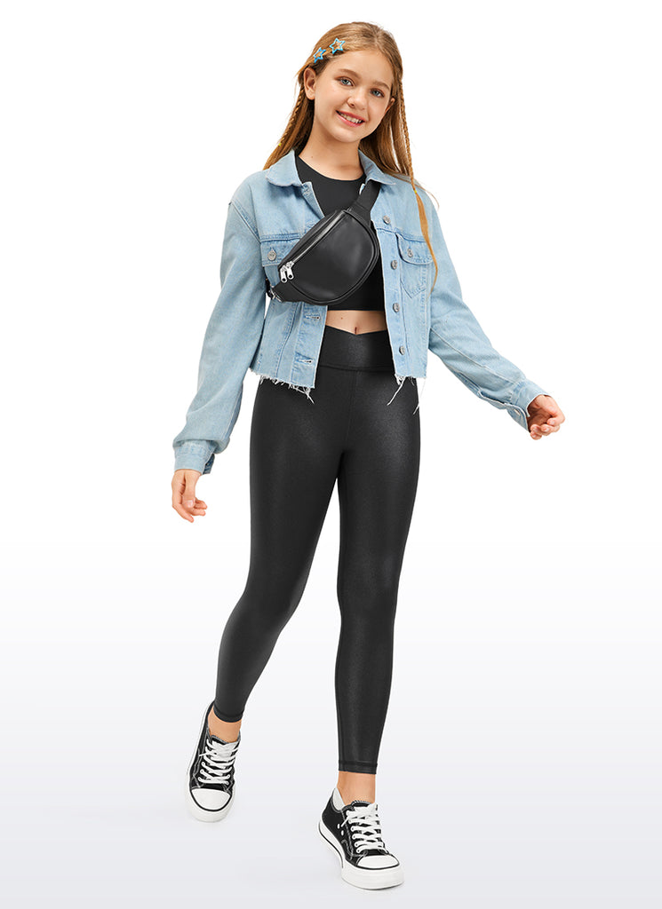 CRZ YOGA Girl's High Rise Butterluxe Sport Leggings 25'' V Cross Waist Tornado