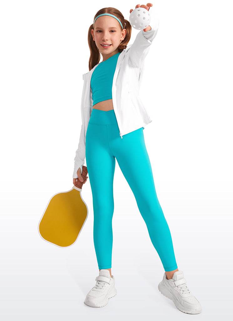 CRZ YOGA Girl's High Rise Butterluxe Sport Leggings 25'' V Cross Waist Spectral Blue