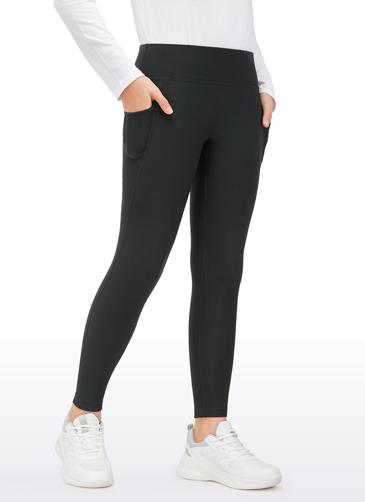 CRZ YOGA Girl's High Rise Thermal Fleece Lined Soft Pocket Leggings Black