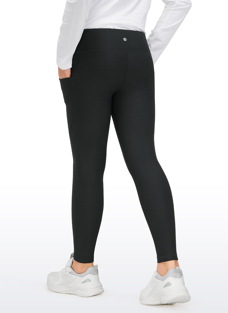 CRZ YOGA Girl's High Rise Thermal Fleece Lined Soft Pocket Leggings Black