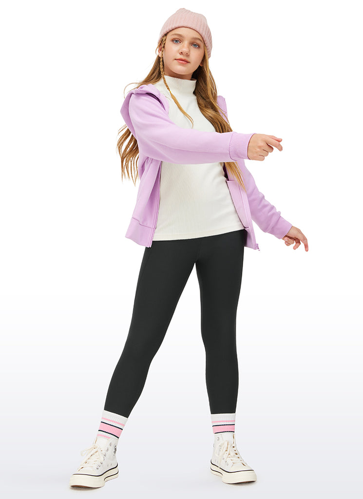 CRZ YOGA Girl's High Rise Thermal Fleece Lined Soft Pocket Leggings Black