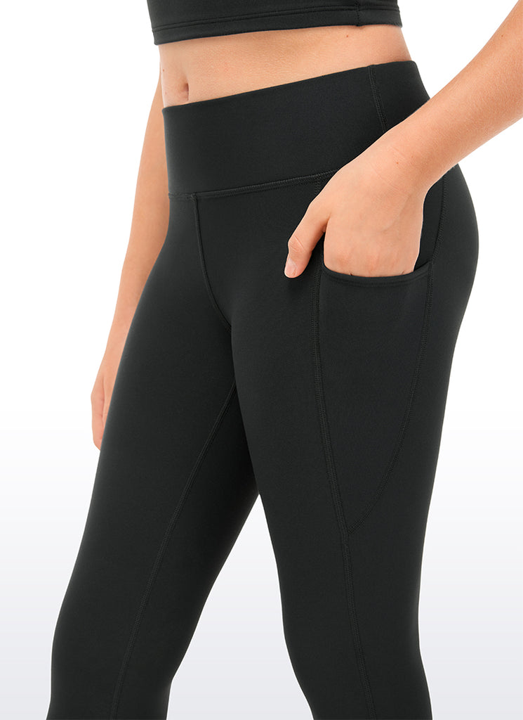 CRZ YOGA Girl's High Rise Thermal Fleece Lined Soft Pocket Leggings Black