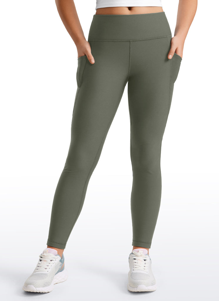CRZ YOGA Girl's High Rise Thermal Fleece Lined Soft Pocket Leggings Green Jade