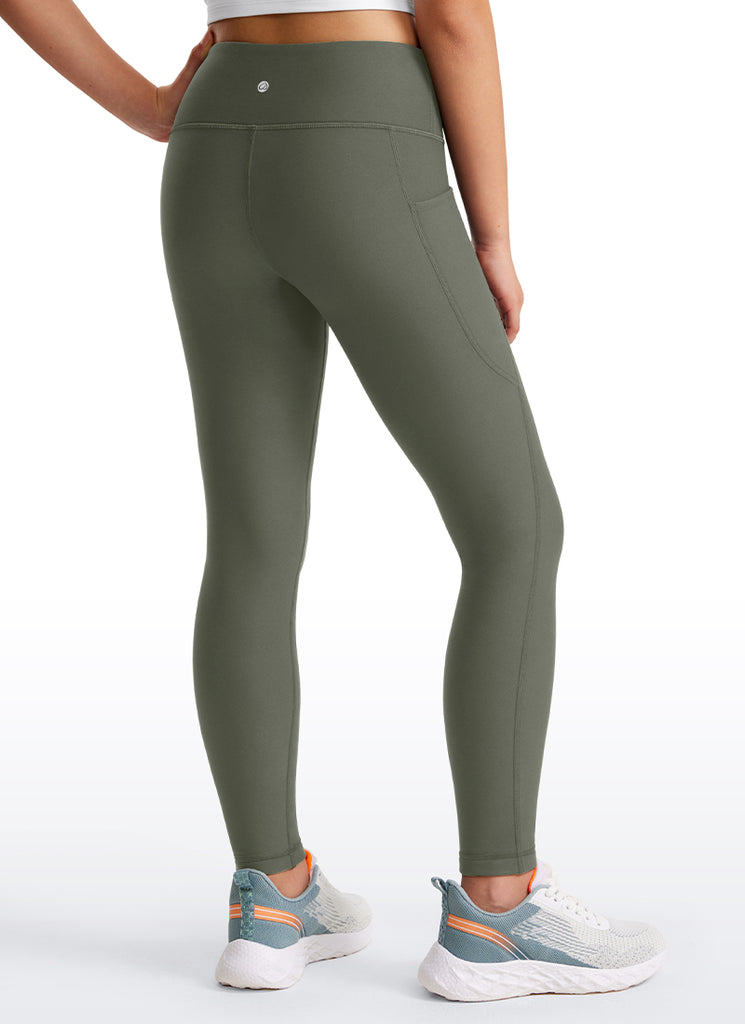 CRZ YOGA Girl's High Rise Thermal Fleece Lined Soft Pocket Leggings Green Jade