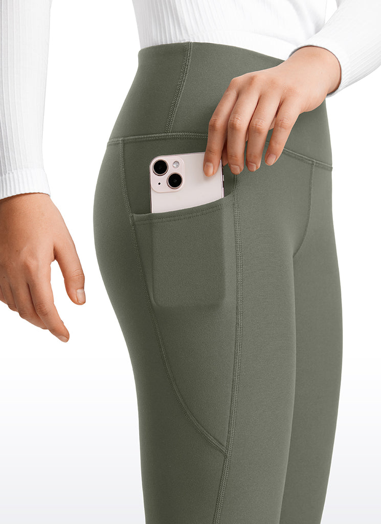 CRZ YOGA Girl's High Rise Thermal Fleece Lined Soft Pocket Leggings Sparkle Blue