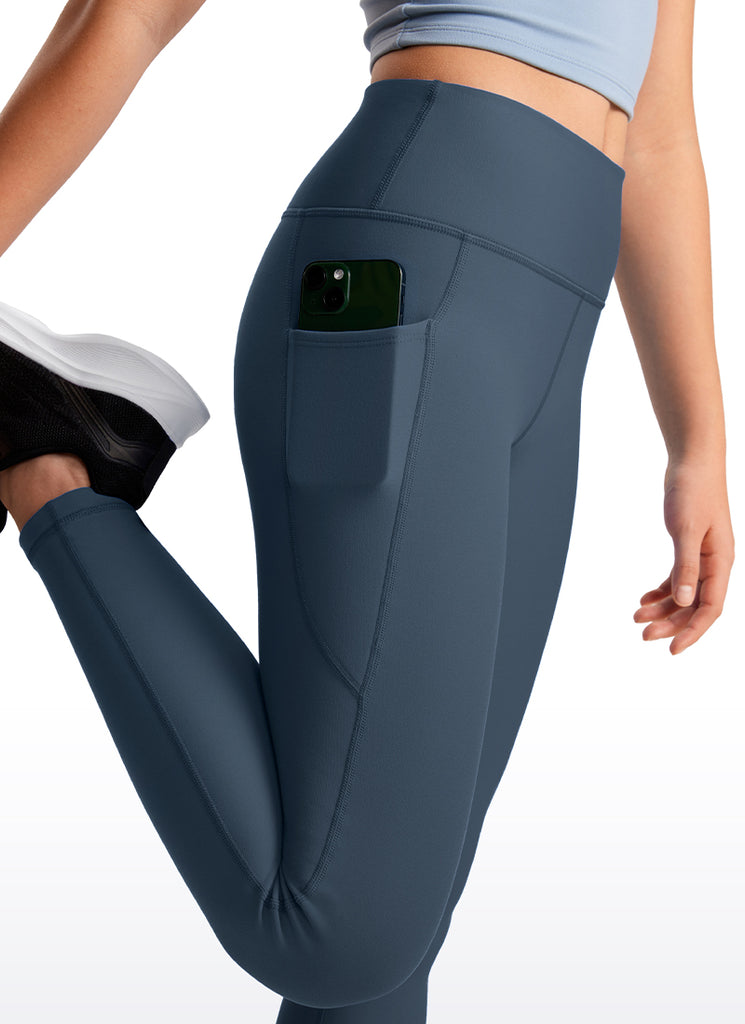 CRZ YOGA Girl's High Rise Thermal Fleece Lined Soft Pocket Leggings Sparkle Blue