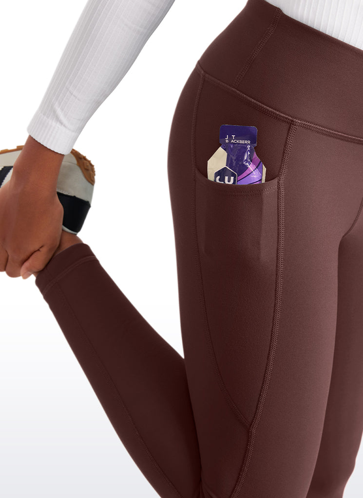 CRZ YOGA Girl's High Rise Thermal Fleece Lined Soft Pocket Leggings Cambric Blue