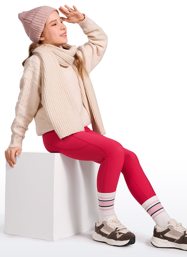 CRZ YOGA Girl's High Rise Thermal Fleece Lined Soft Pocket Leggings True Navy