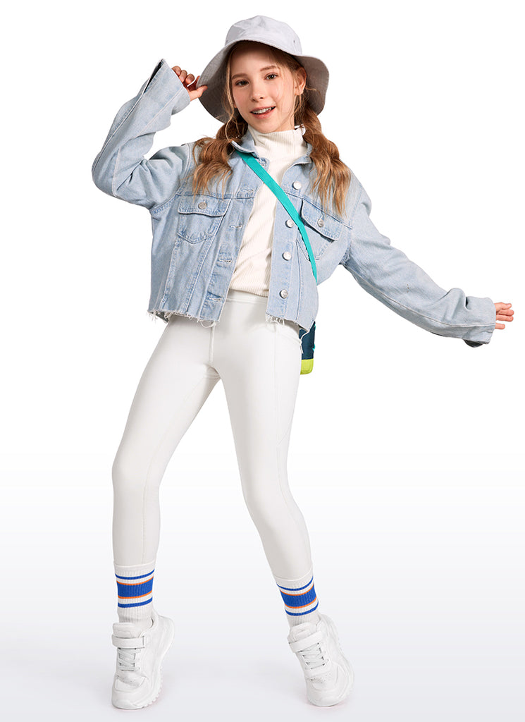 CRZ YOGA Girl's High Rise Thermal Fleece Lined Soft Pocket Leggings Viva Magenta