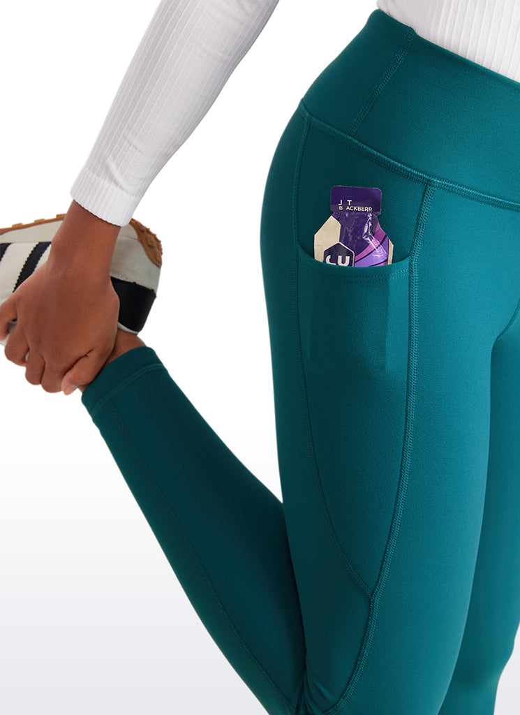 CRZ YOGA Girl's High Rise Thermal Fleece Lined Soft Pocket Leggings Milky White