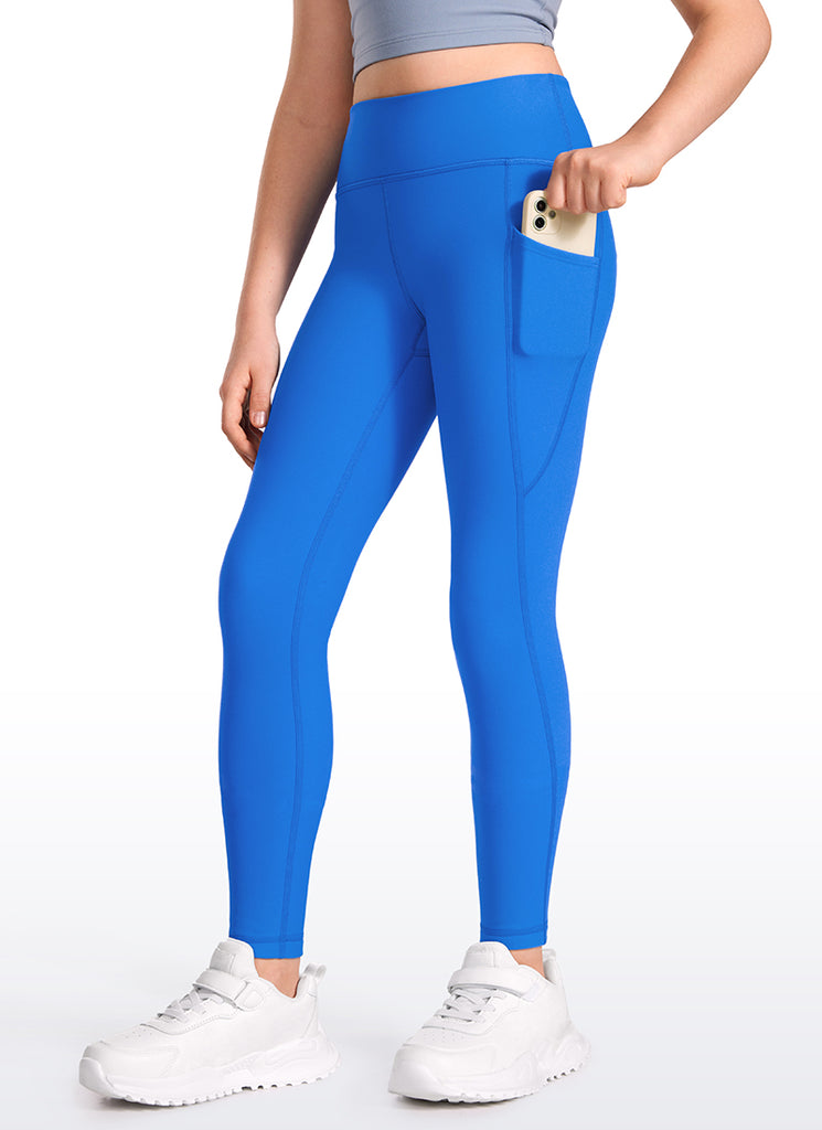 CRZ YOGA Girl's High Rise Thermal Fleece Lined Soft Pocket Leggings Milky White