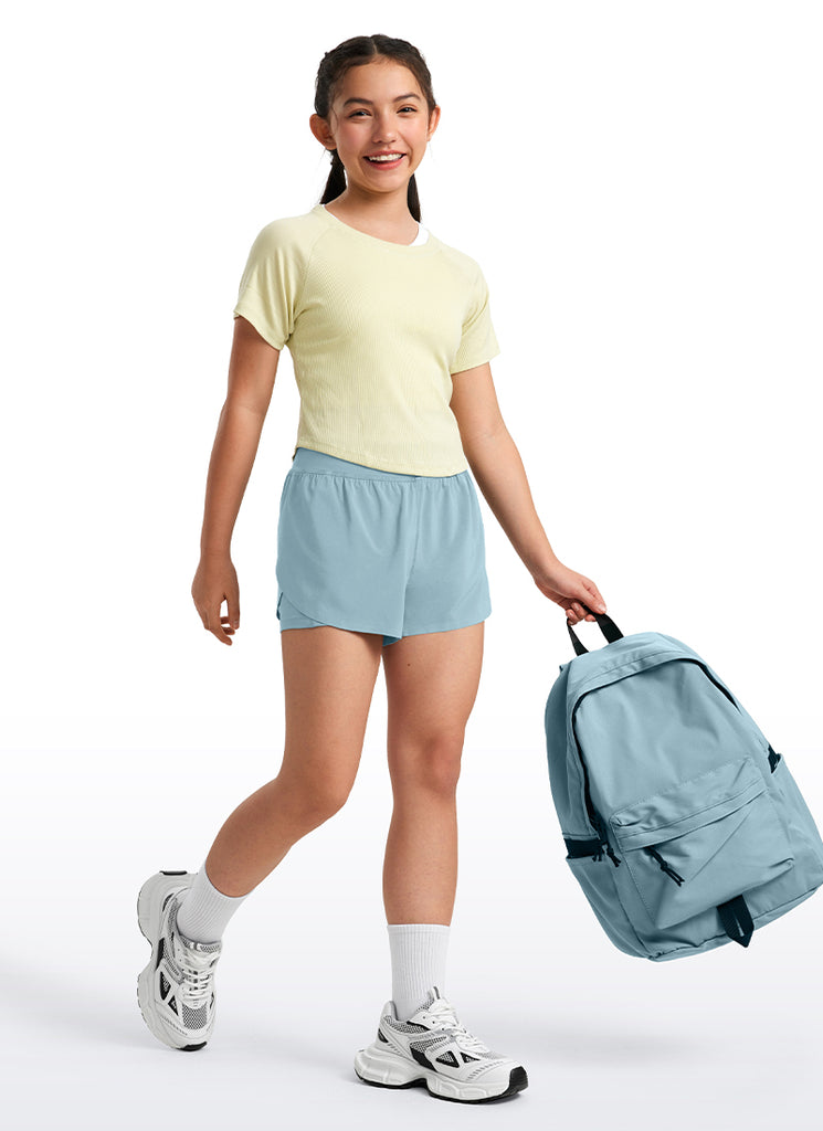 CRZ YOGA Girl's Running Feathery-Fit Soft High Rise Lined Shorts 2.5'' Light grayish blue