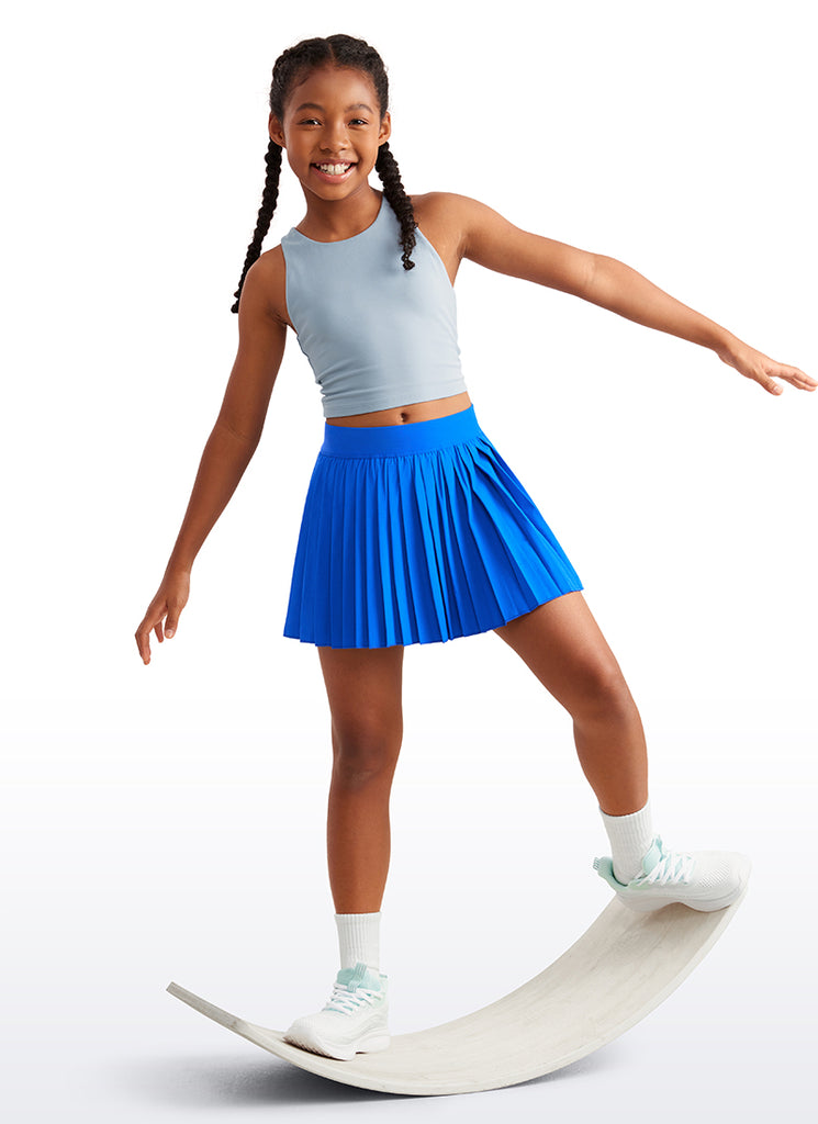 CRZ YOGA Girl's Tennis Sports Pleated Skirts Feathery-Fit Teens Skirts Sparkle Blue