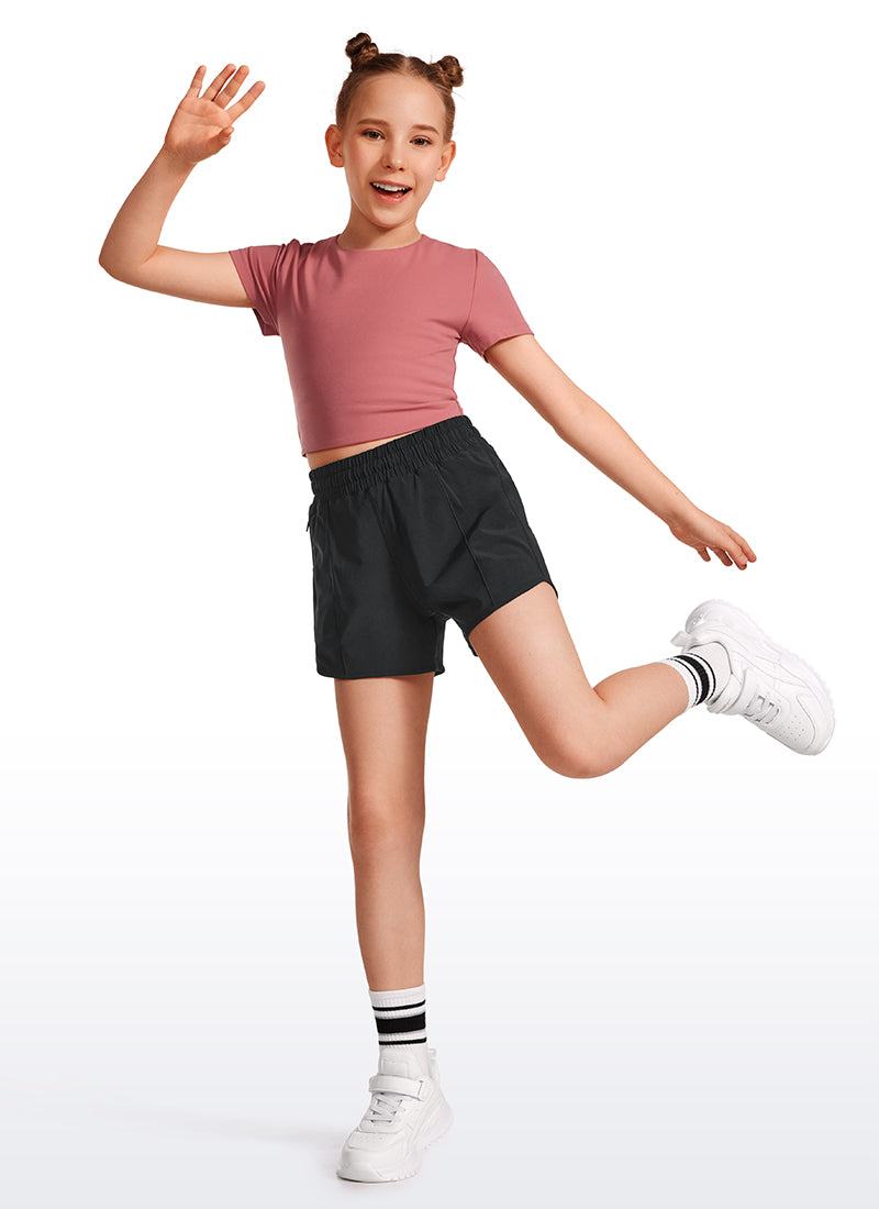 Short doublé en maille douce Feathery-Fit pour filles avec poches zippées