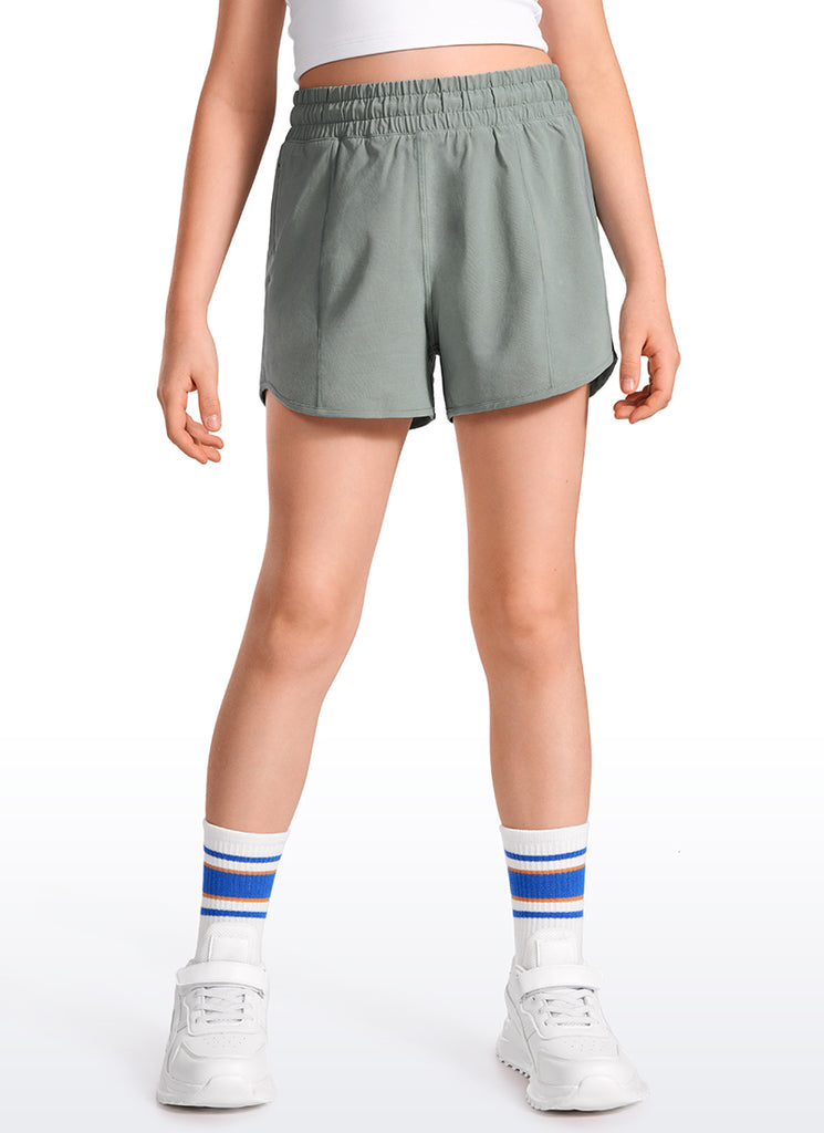 CRZ YOGA Girl's Running Feathery-Fit Soft Low Rise Lined Shorts Grey Sage