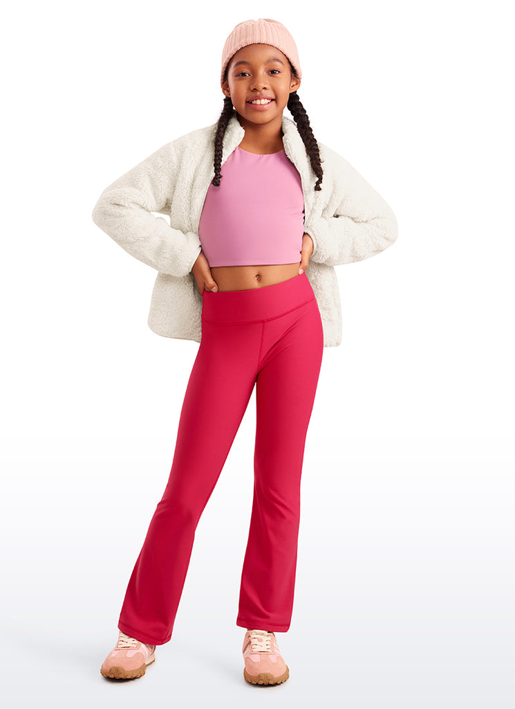 CRZ YOGA Girl's High Rise Thermal Fleece Lined Soft Flare Leggings Melanite