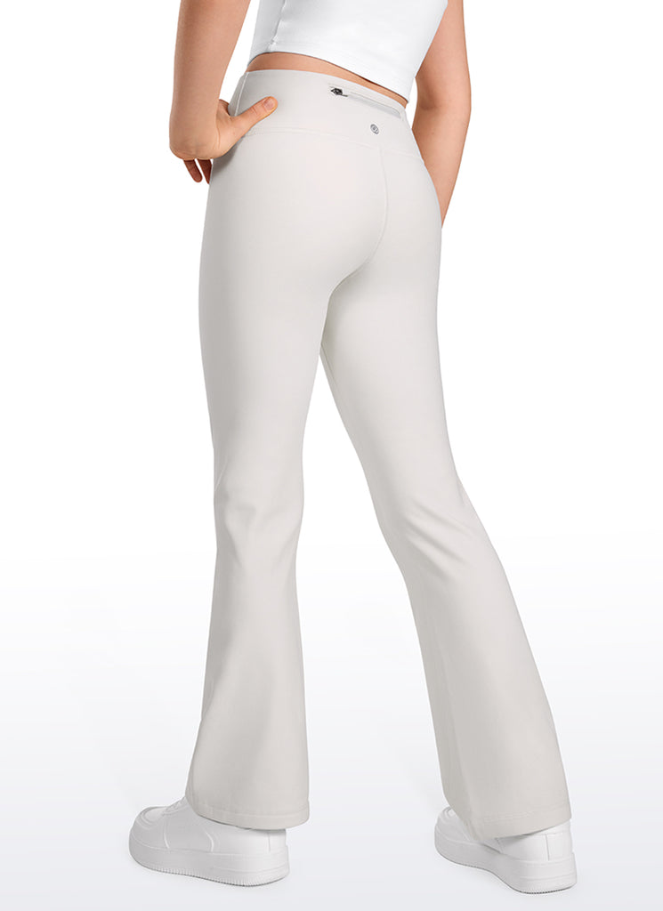 CRZ YOGA Girl's High Rise Thermal Fleece Lined Soft Flare Leggings Milky White