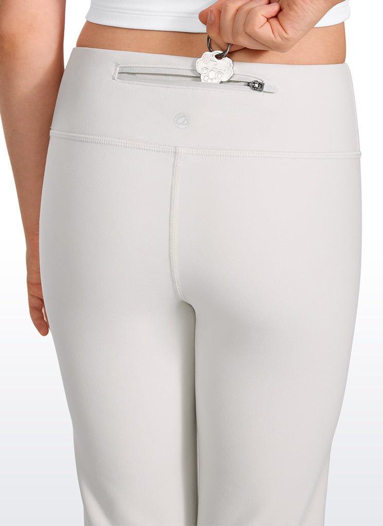 CRZ YOGA Girl's High Rise Thermal Fleece Lined Soft Flare Leggings Milky White