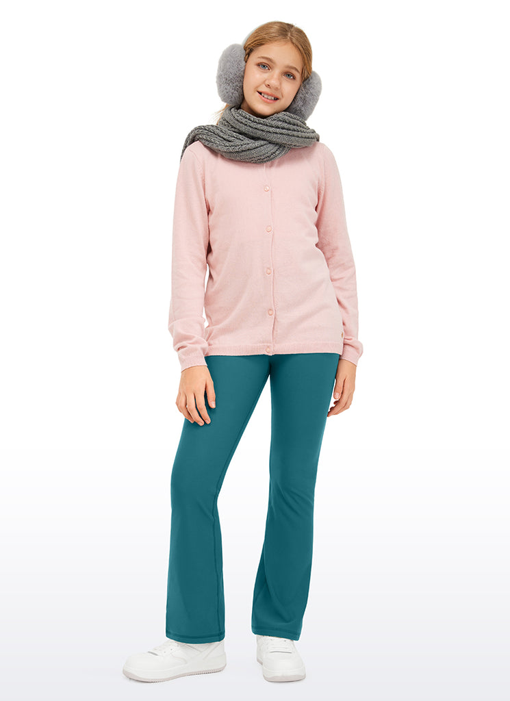 CRZ YOGA Girl's High Rise Thermal Fleece Lined Soft Flare Leggings Viva Magenta