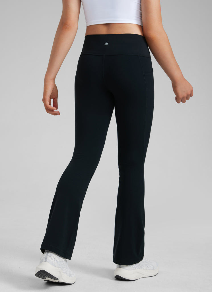 CRZ YOGA Girls' Casual Flare Leggings with Pockets Bootcut Pants True Navy