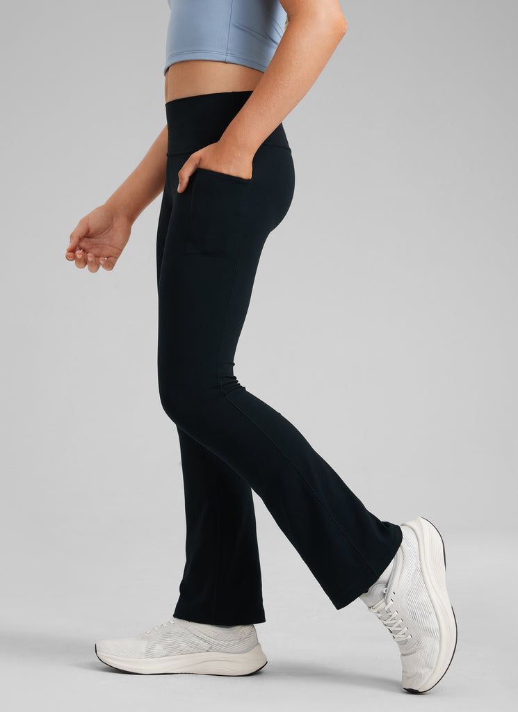 CRZ YOGA Girls' Casual Flare Leggings with Pockets Bootcut Pants Black