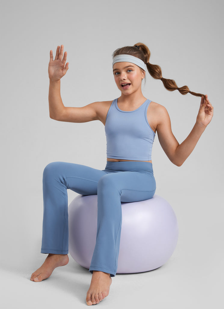 CRZ YOGA Girls' Casual Flare Leggings with Pockets Bootcut Pants Oasis Blue