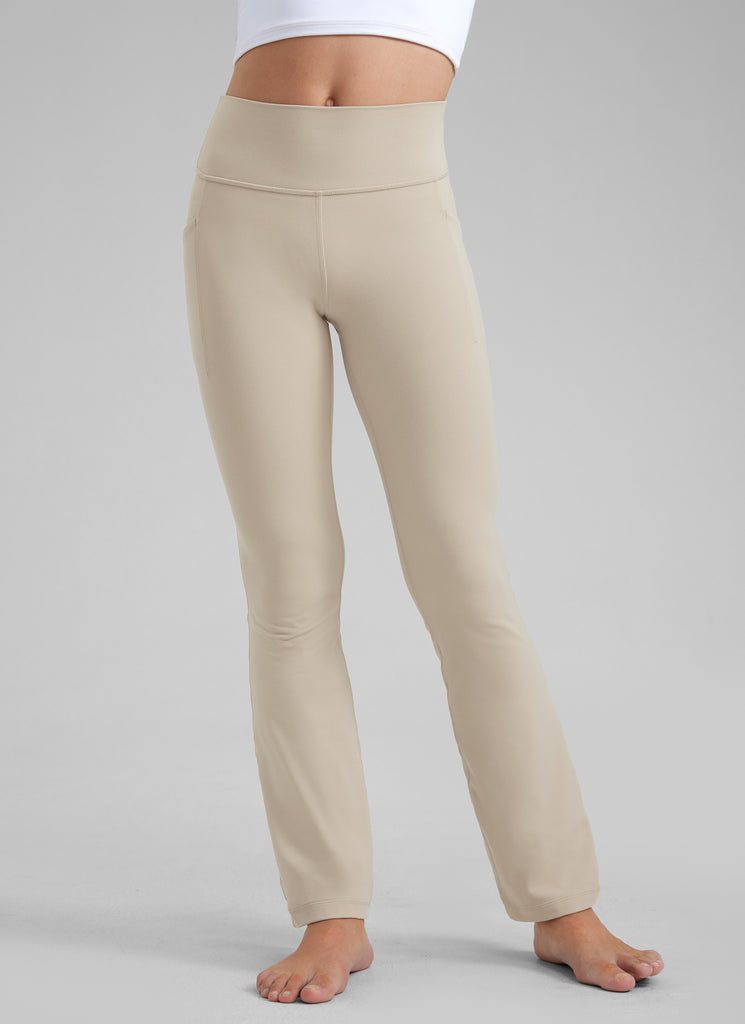 CRZ YOGA Girls' Casual Flare Leggings with Pockets Bootcut Pants Oasis Blue