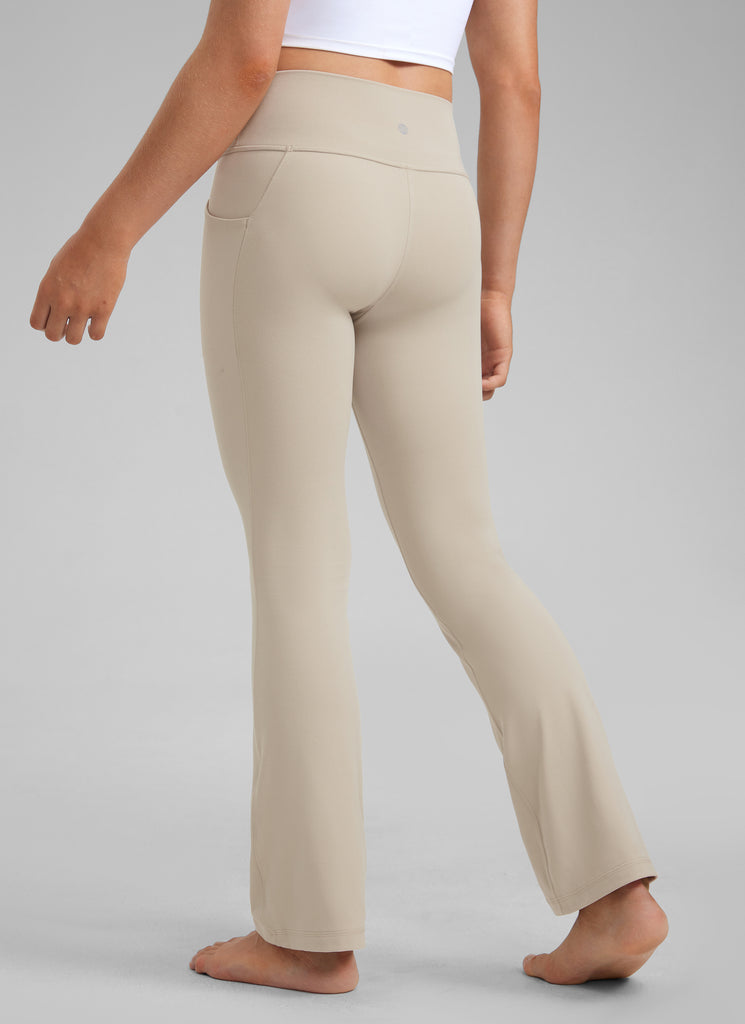 CRZ YOGA Girls' Casual Flare Leggings with Pockets Bootcut Pants Legend Green