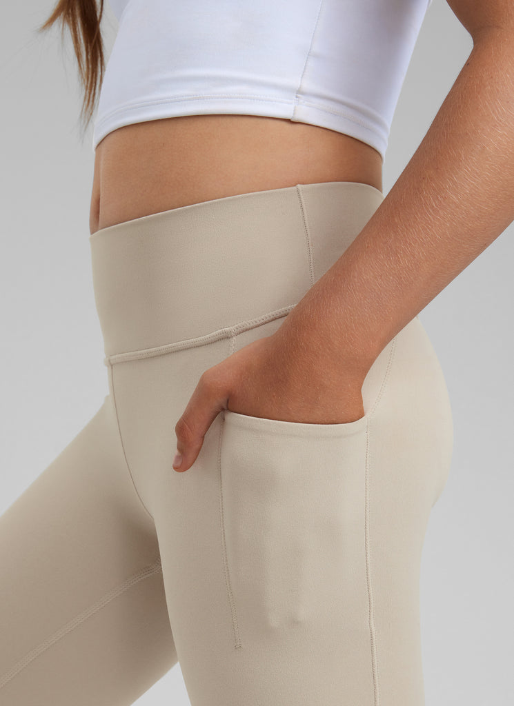 CRZ YOGA Girls' Casual Flare Leggings with Pockets Bootcut Pants Legend Green