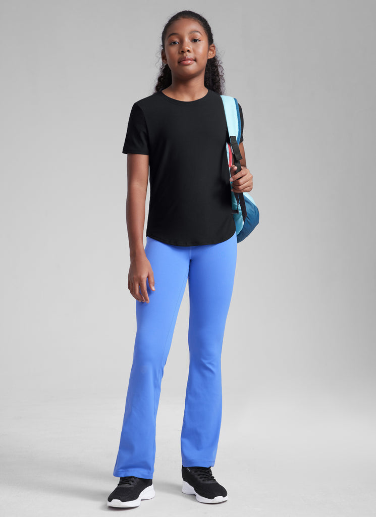 CRZ YOGA Girls Cloudweight Short Sleeve Quick Dry Round Neck T Shirts Black