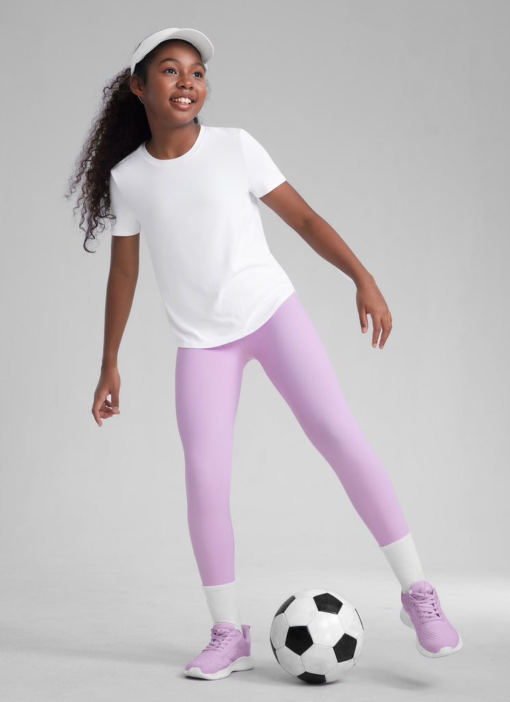 CRZ YOGA Girls Cloudweight Short Sleeve Quick Dry Round Neck T Shirts White