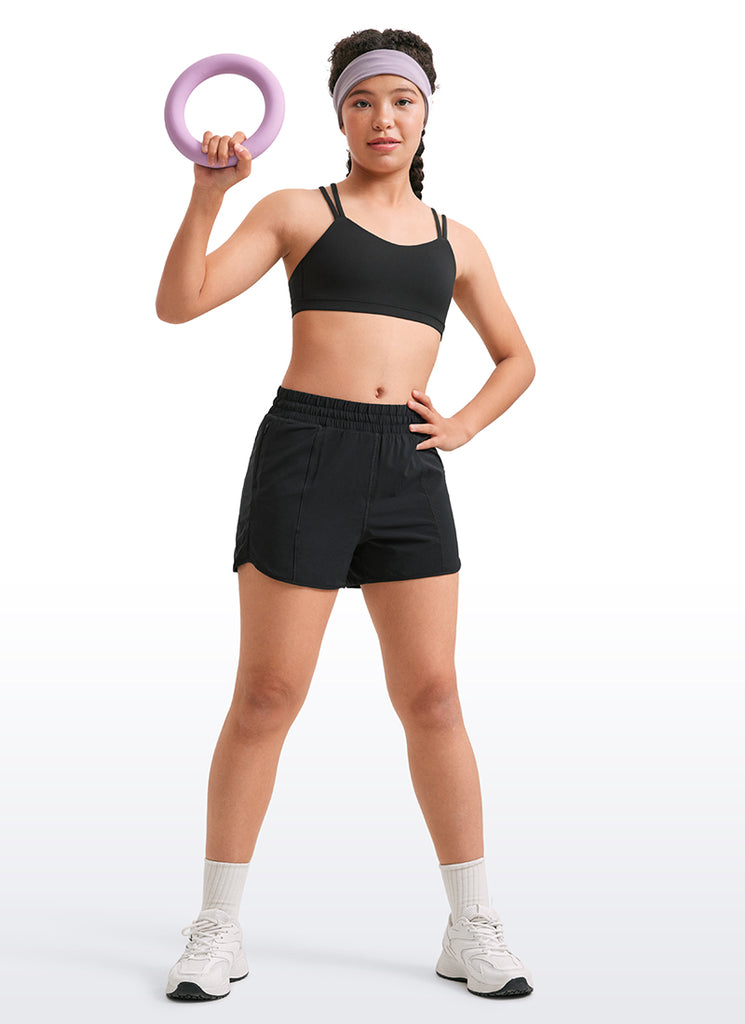 CRZ YOGA Girls Molded Cups Spaghetti Strappy Sports Bra Criss Cross Black