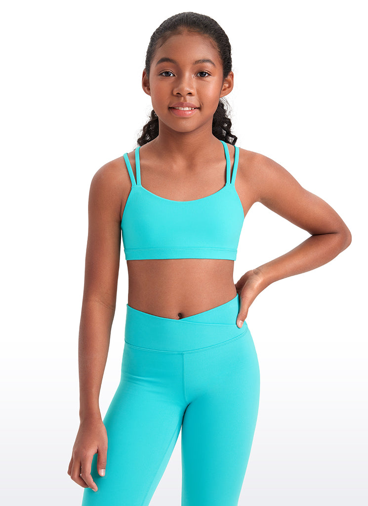 CRZ YOGA Girls Molded Cups Spaghetti Strappy Sports Bra Criss Cross Spectral Blue