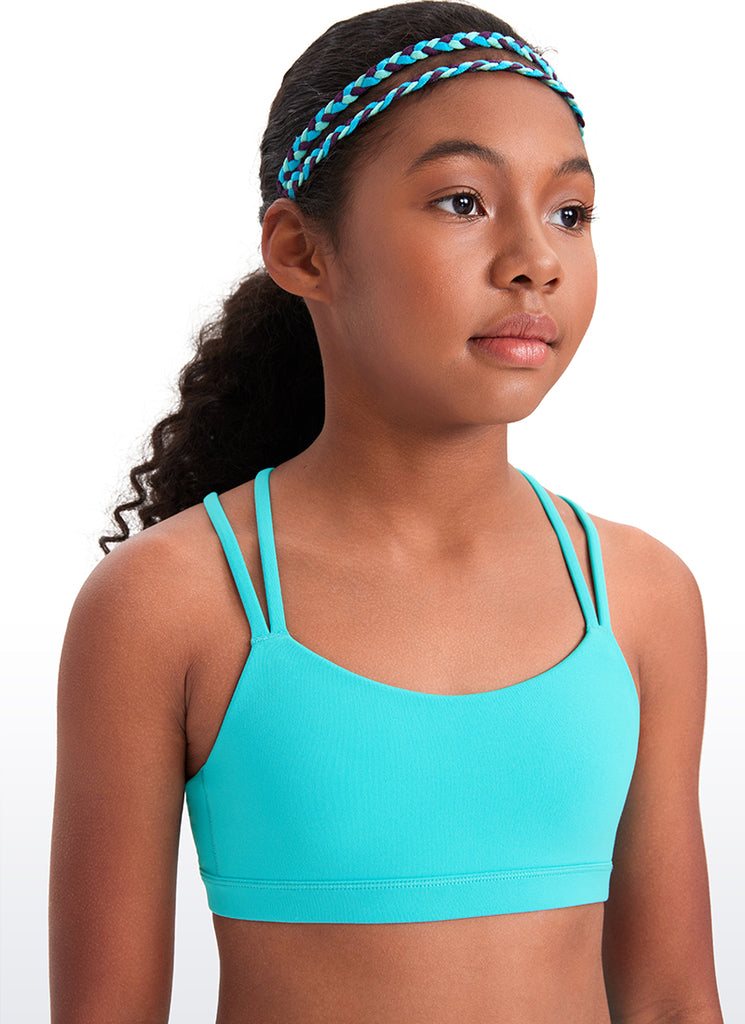 CRZ YOGA Girls Molded Cups Spaghetti Strappy Sports Bra Criss Cross Spectral Blue