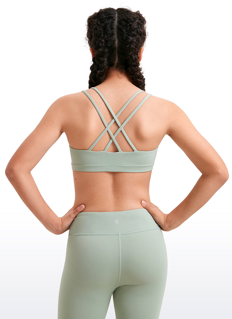 CRZ YOGA Girls Molded Cups Spaghetti Strappy Sports Bra Criss Cross Blue Ashes