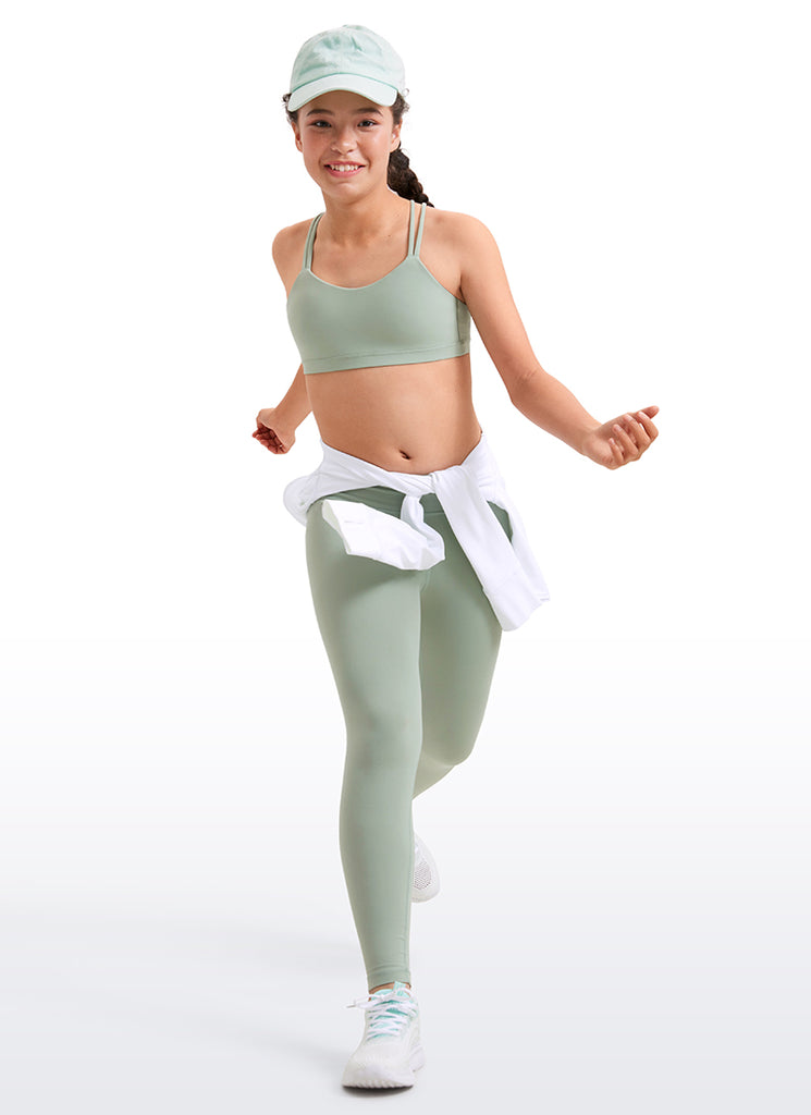 CRZ YOGA Girls Molded Cups Spaghetti Strappy Sports Bra Criss Cross Green Palm Court
