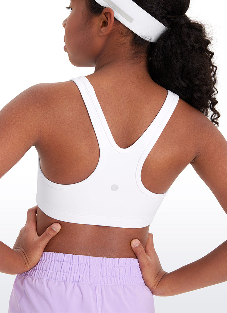 CRZ YOGA  Girl’s Butterluxe Scoop Neck Racerback Yoga Bra White