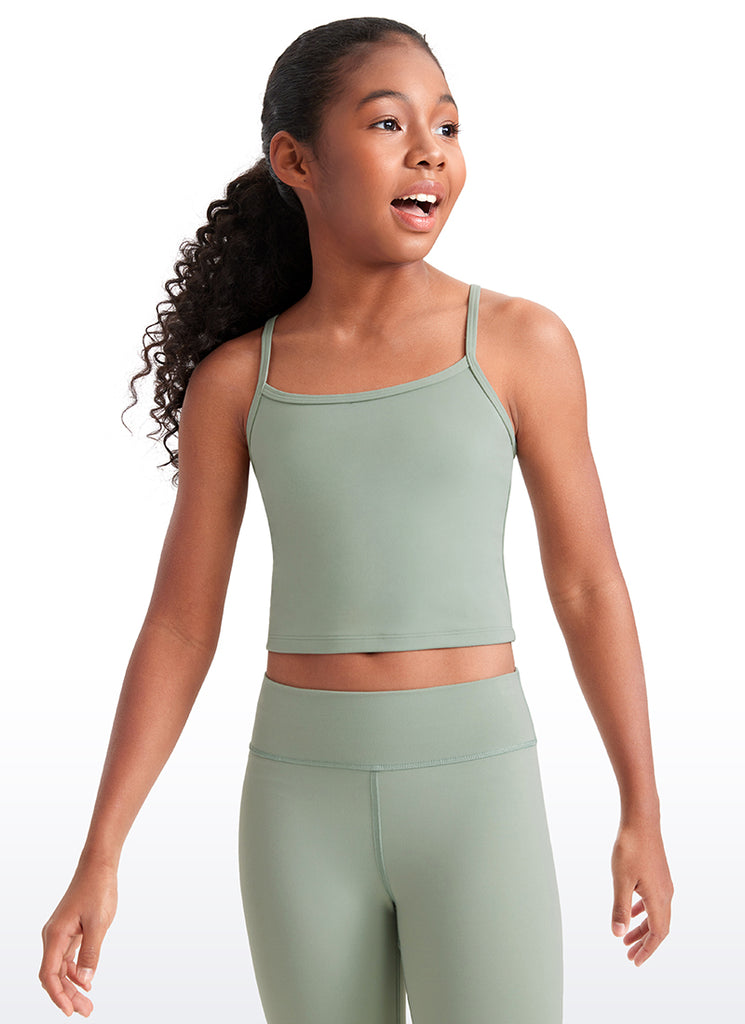 CRZ YOGA Girl's Active Sports Double Lined Y-Back Bra Teens Tank Tops Milk Pink