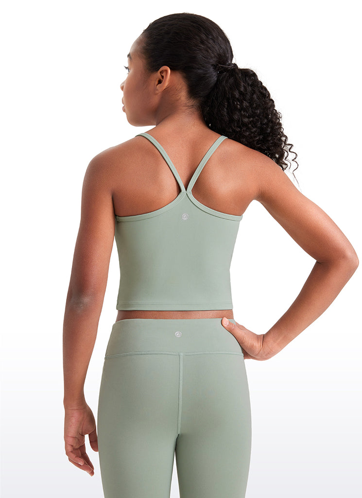 CRZ YOGA Girl's Active Sports Double Lined Y-Back Bra Teens Tank Tops Milk Pink