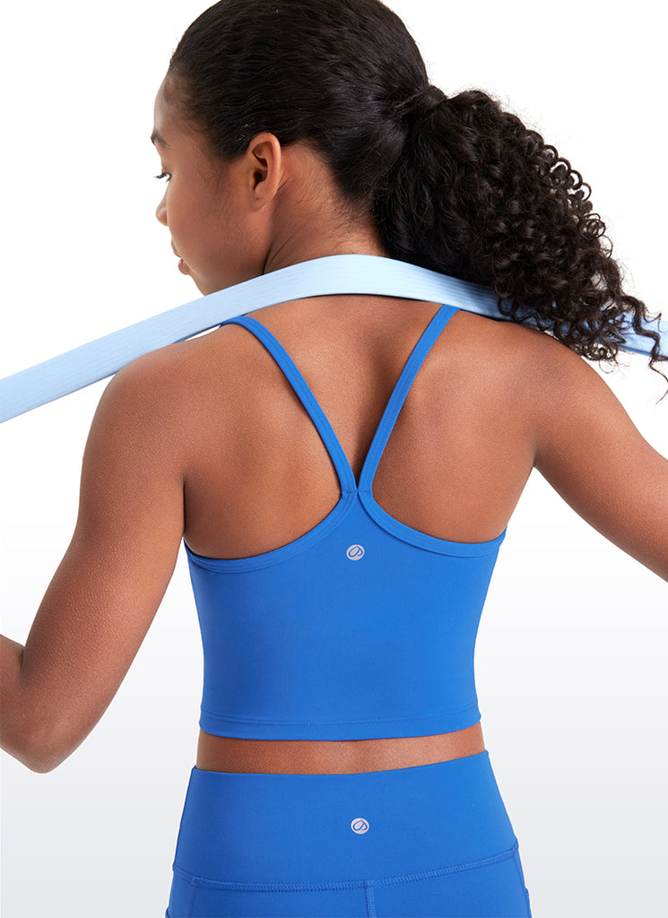 CRZ YOGA Girl's Active Sports Double Lined Y-Back Bra Teens Tank Tops Sparkle Blue
