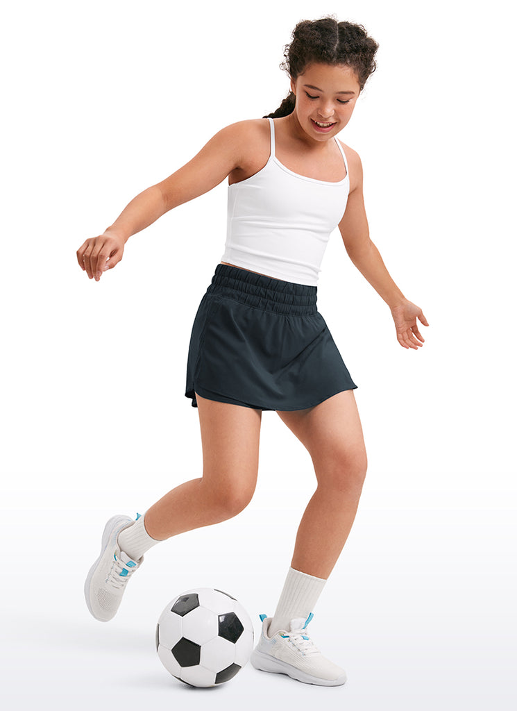 CRZ YOGA Girl's Feathery-Fit Soft High Rise 2 in 1 Shorts Zip Pocket Neon Orange