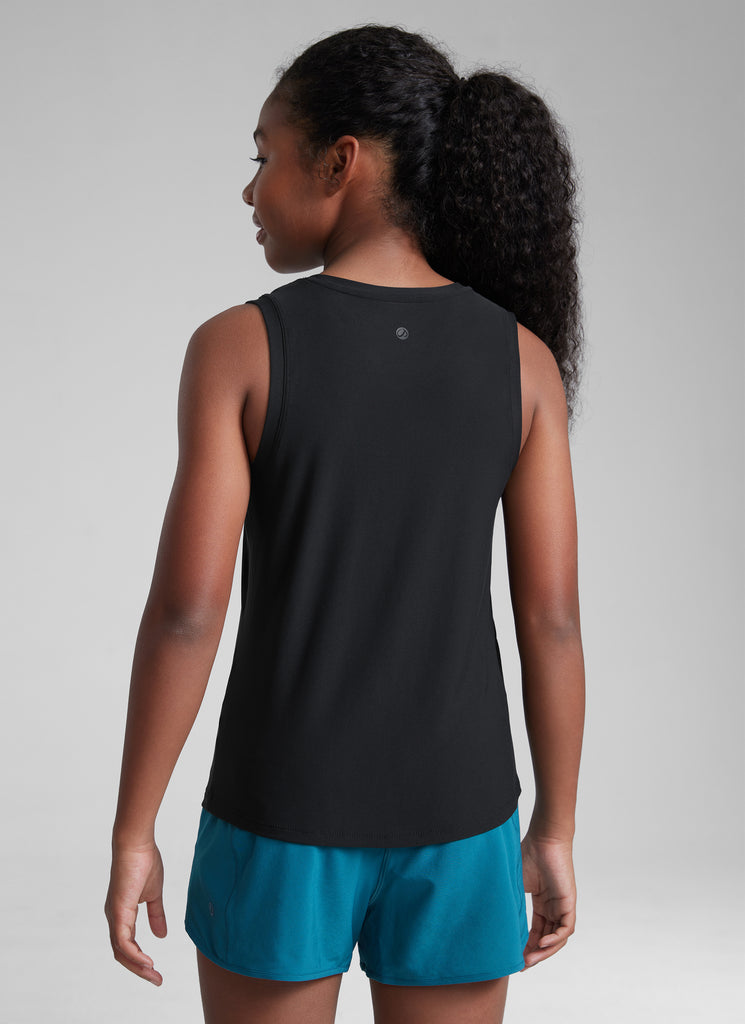 CRZ YOGA Girls Cloudweight Hip Length Crew Neck Sleeveless Tank Tops Black