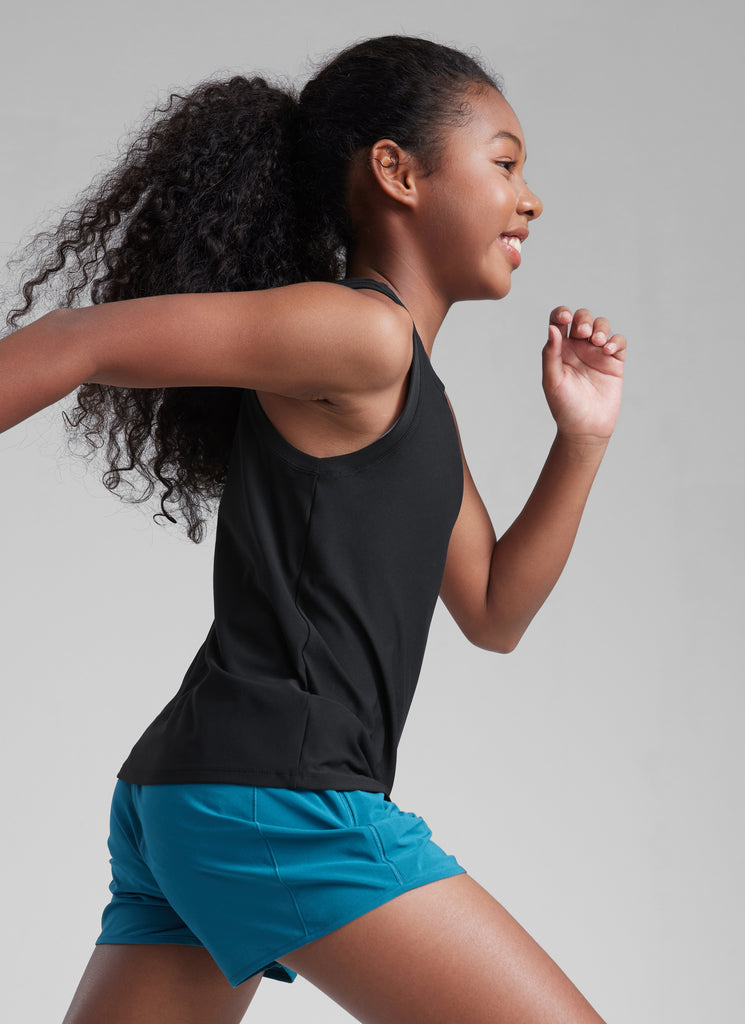 CRZ YOGA Girls Cloudweight Hip Length Crew Neck Sleeveless Tank Tops Black