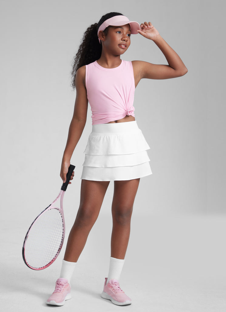 CRZ YOGA Girls Cloudweight Hip Length Crew Neck Sleeveless Tank Tops Pink Peony