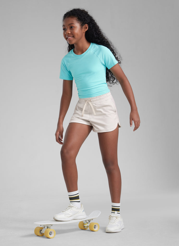 CRZ YOGA Girls Dolphin with Drawstring Pockets Sweat Shorts Milky White