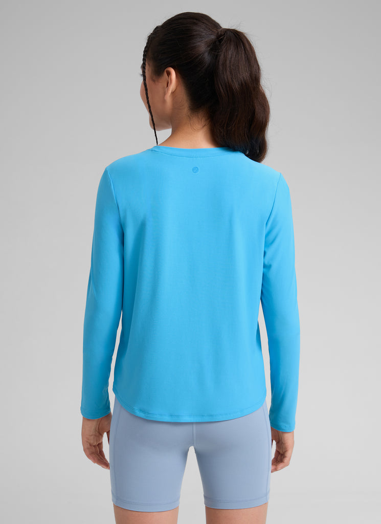 CRZ YOGA Girl's Cloudweight Casual Scoop Neck Hip Length Long Sleeves Kayak Blue
