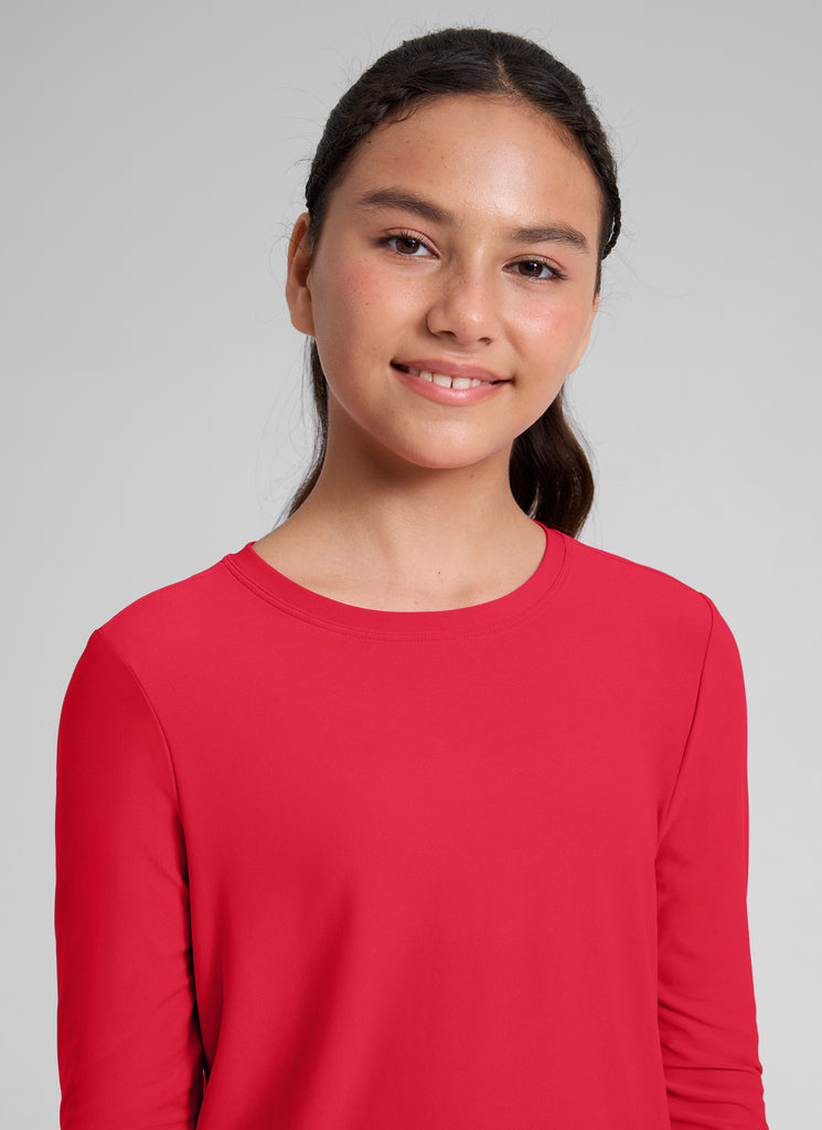 CRZ YOGA Girl's Cloudweight Casual Scoop Neck Hip Length Long Sleeves Aurora Red